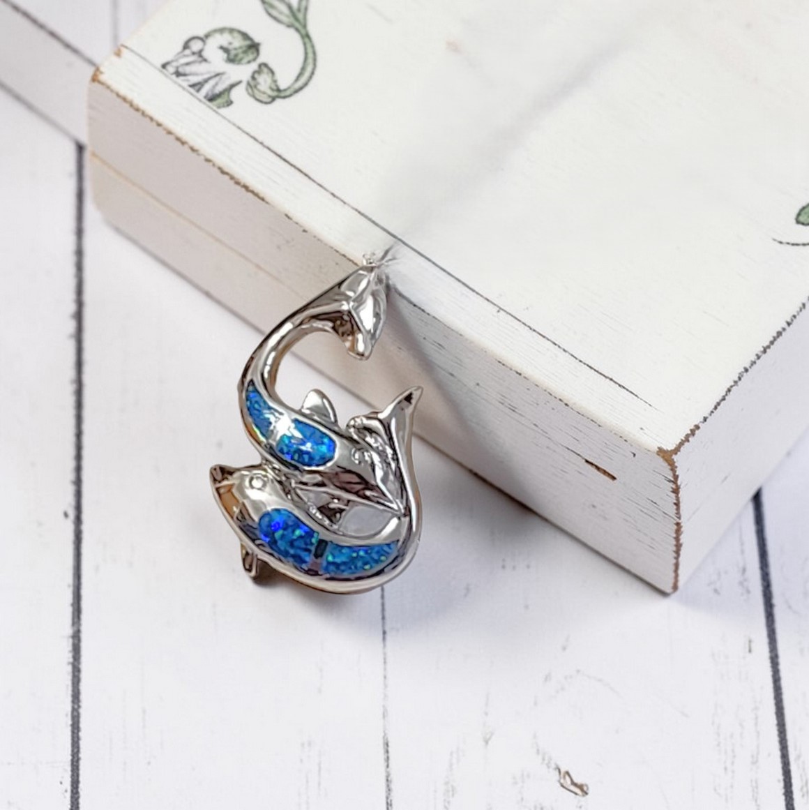 IT Opal and 18K White Gold Plate Dolphin Pendant
