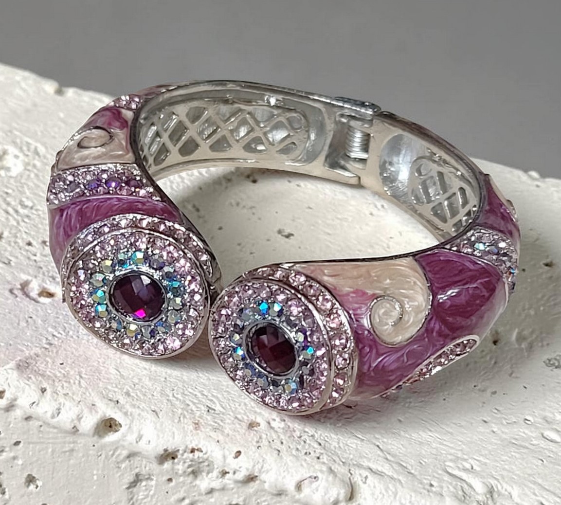 Enamel and Rhinestones Statement Bracelet Color Purple