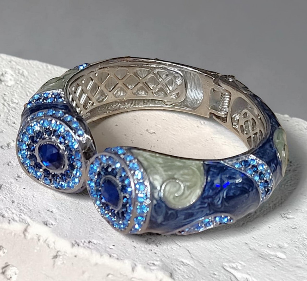 Enamel and Rhinestones Statement Bracelet Color Blue