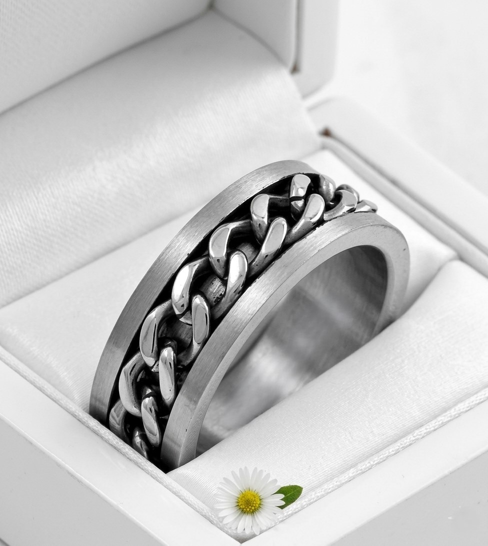 Mens Stainless Steel Chain Design Ring Size 11