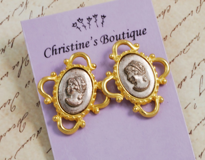 Cameo Vintage Pierced Earrings Signed C. Stein