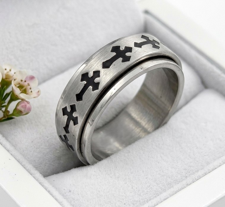 Mens Stainless Steel Cross Design Ring Size 10