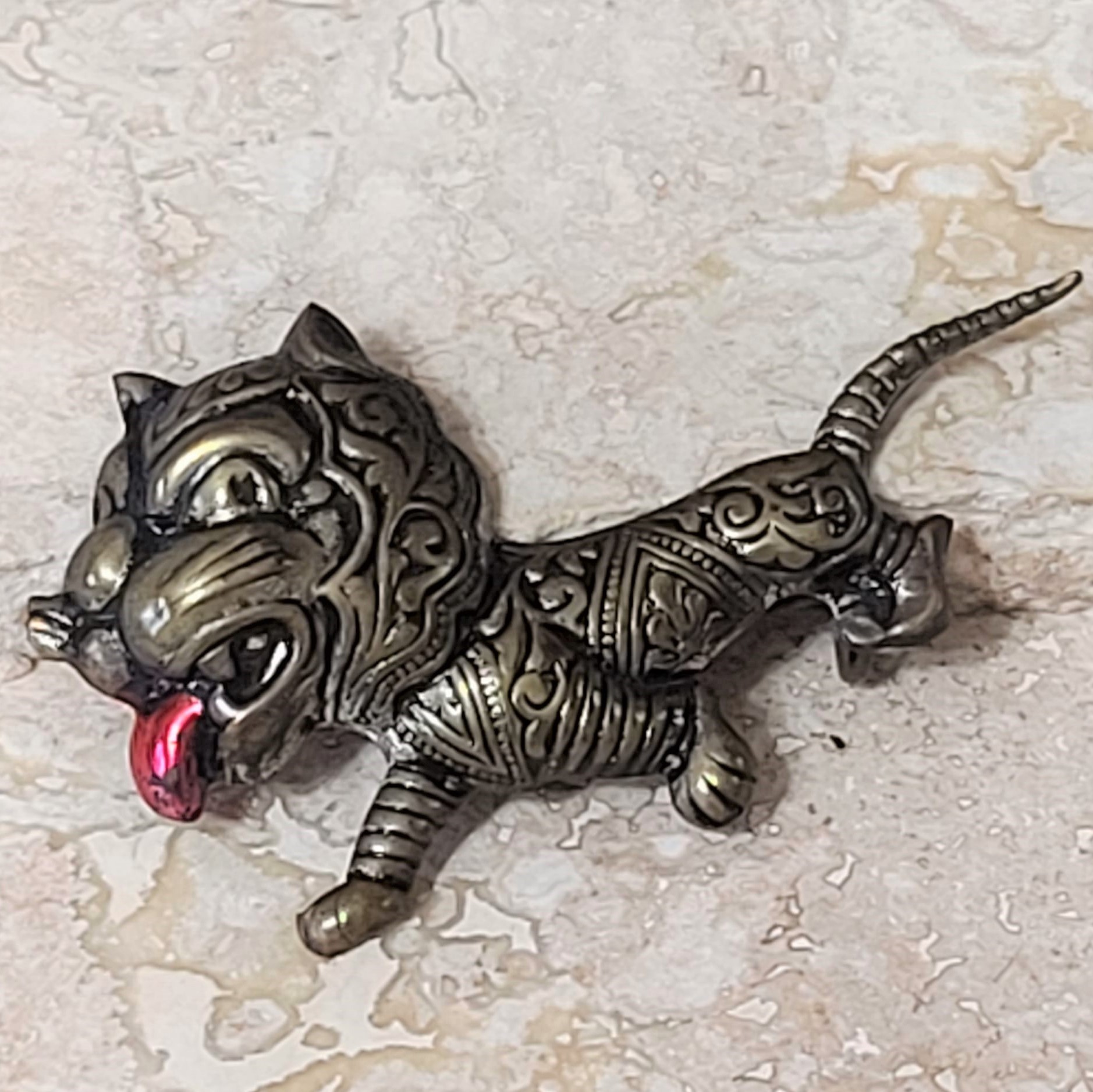 Antique Oxidized Brass Asian Dragon Pin