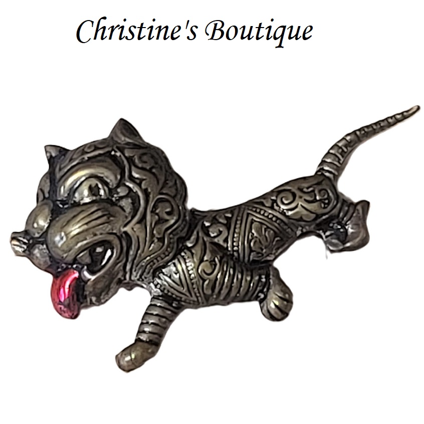 Antique Oxidized Brass Asian Dragon Pin - Click Image to Close