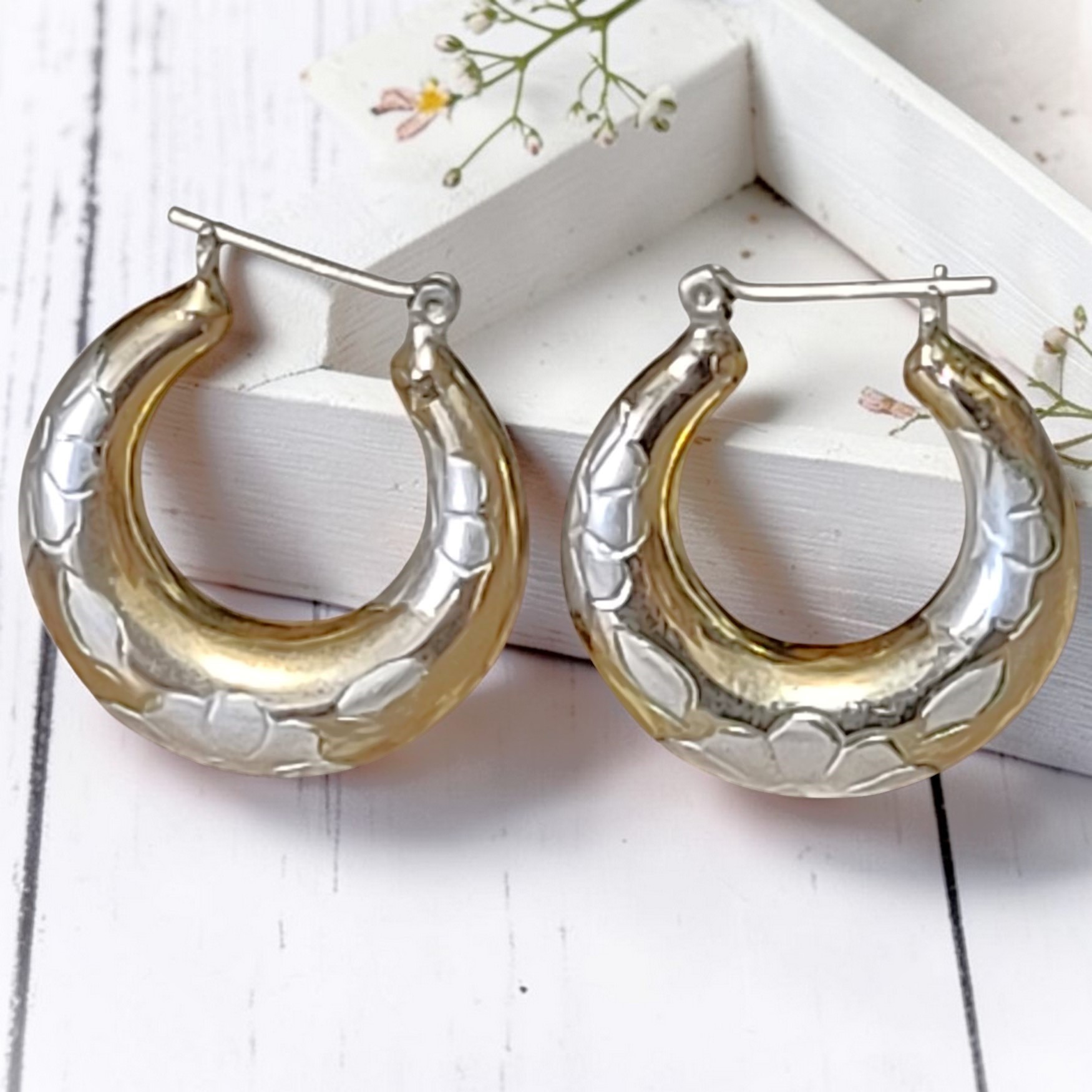 925 Two-Tone Sterling Silver Hoop Earrings