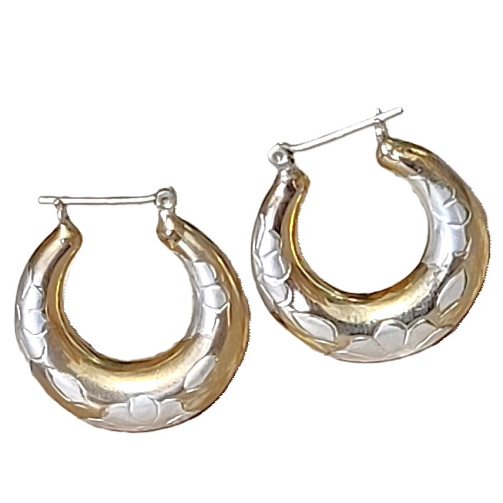 925 Two-Tone Sterling Silver Hoop Earrings - Click Image to Close