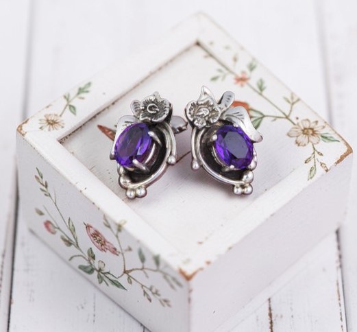 Amethyst Gemstone 925 SS Indian Reservation Earrings