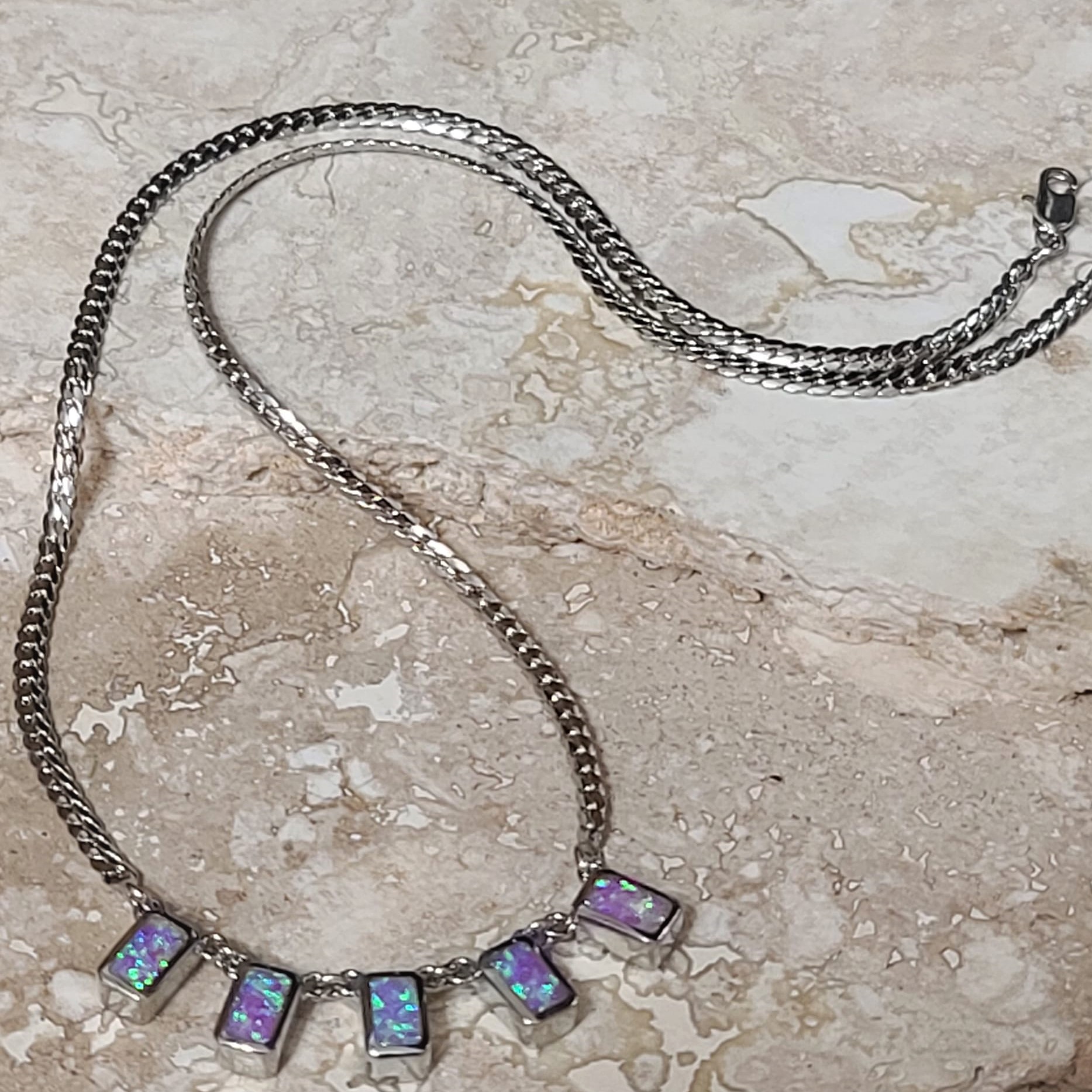 ITO Opal & Amethyst CZ Necklace set in 18K White Gold Pl