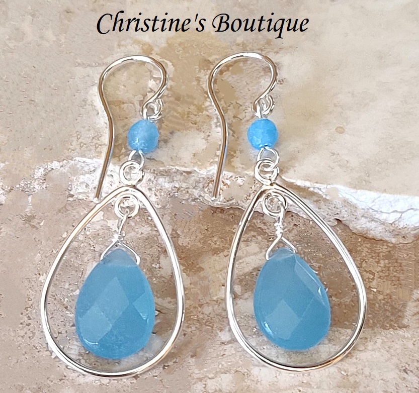 Blue Quartz Drop Earrings on French Wire Earrings