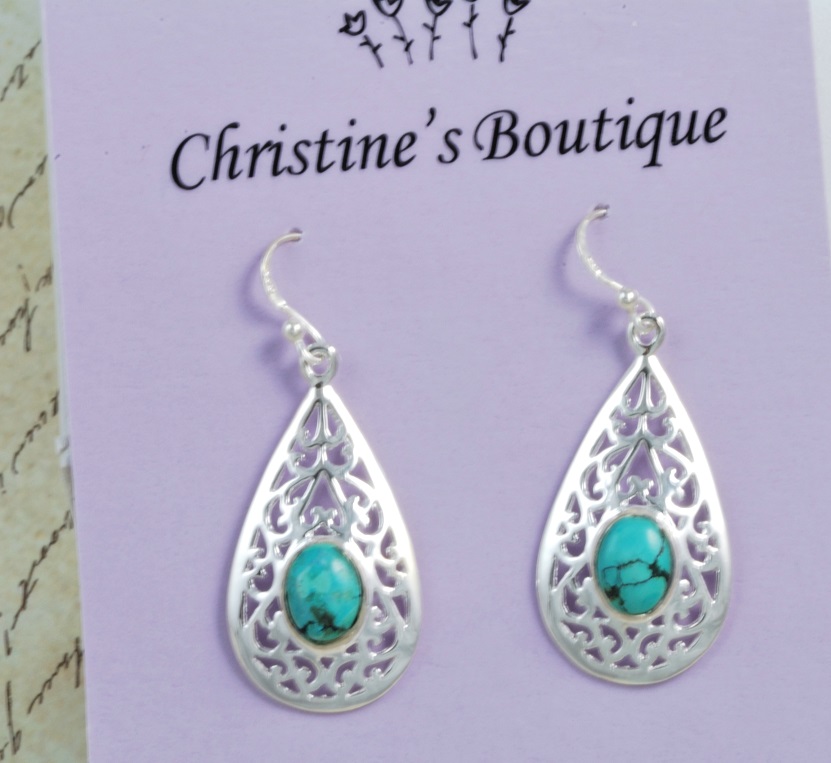 925 Sterling Silver and Turquoise Gemstone Cut out Earrings