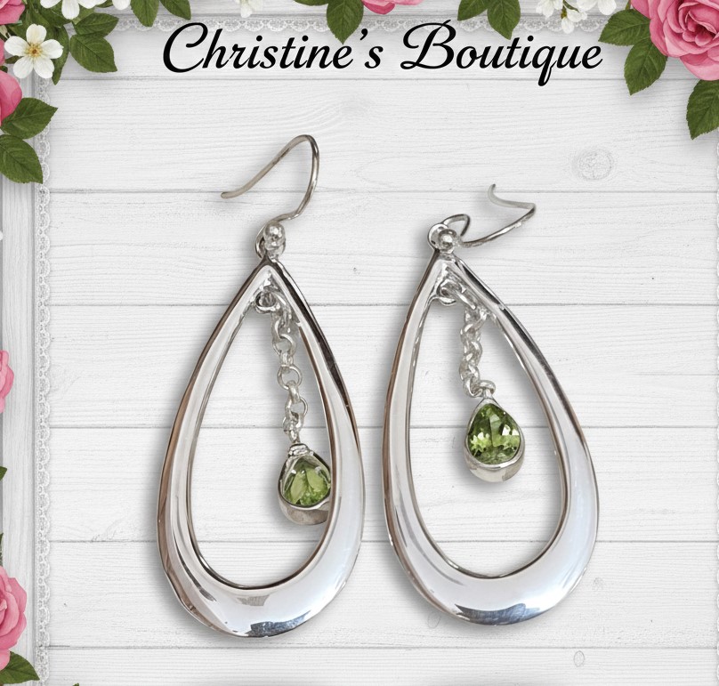925 Sterling Silver Peridot Gemstone Cut Out Earrings