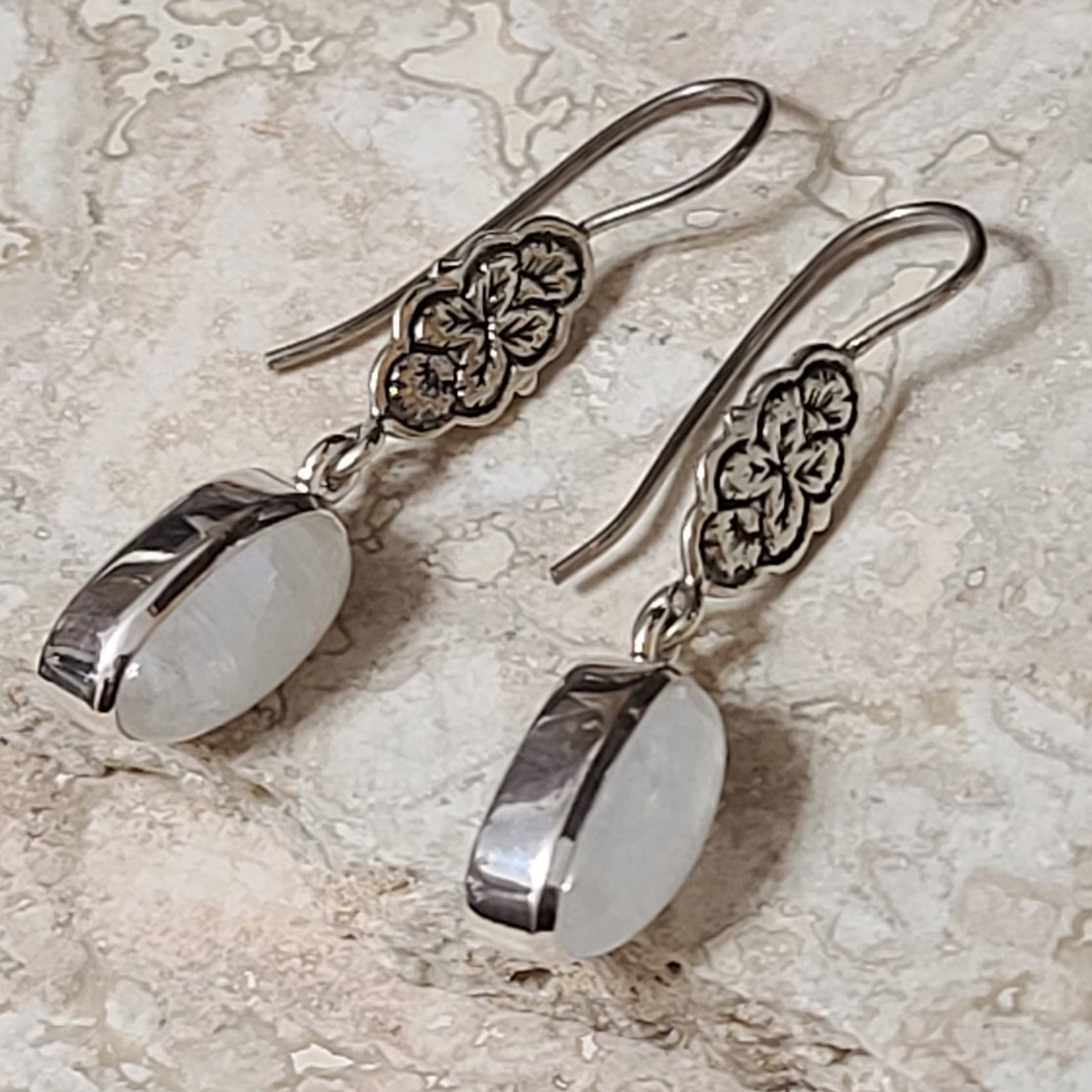 925 Oxidized Sterling Silver & Moonstone Gem Earrings