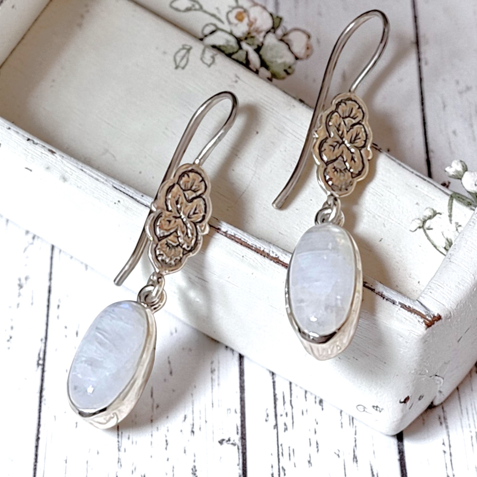Moonstone Earrings 925 Sterling Silver