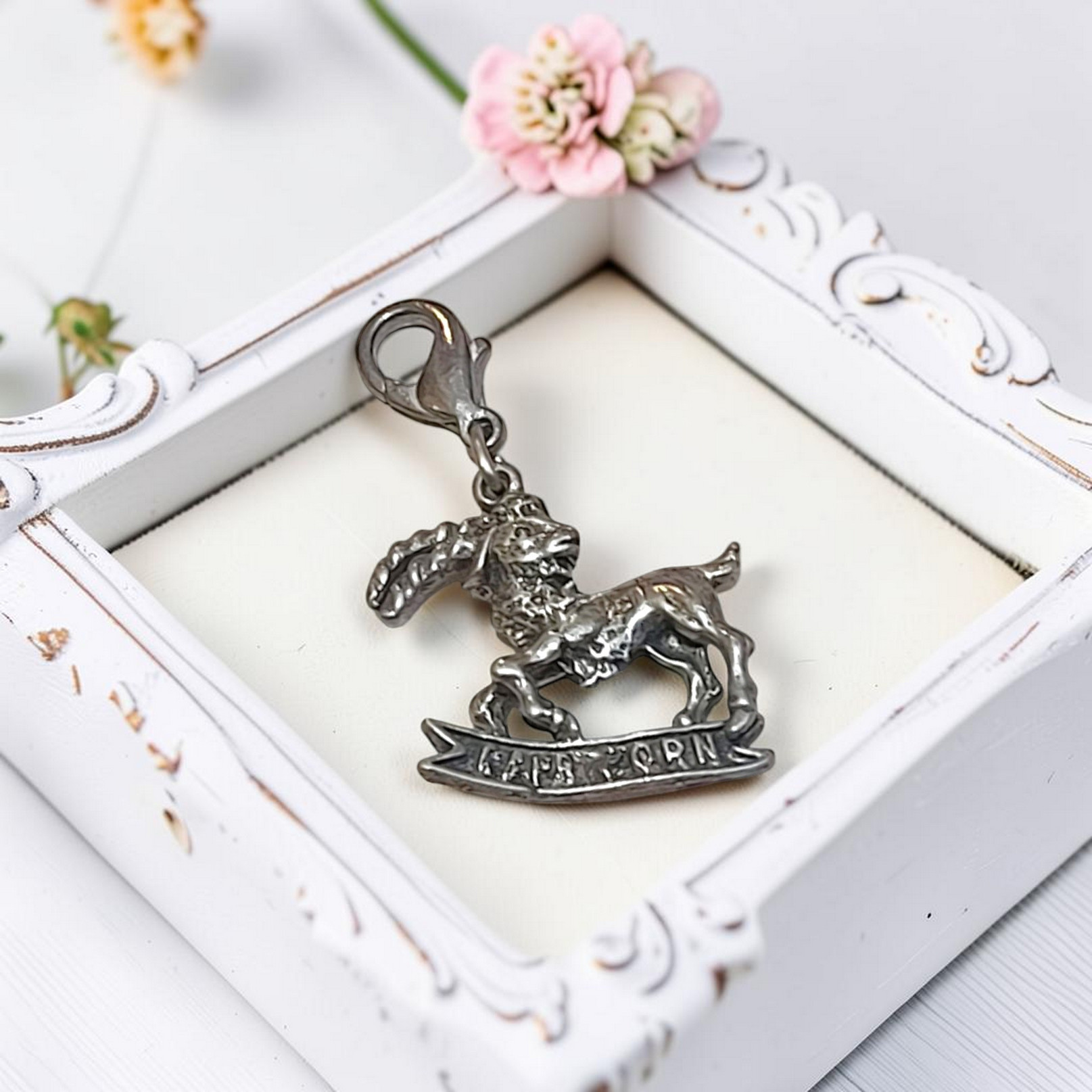 Vintage Pewter Capricorn Sign Zodiac Charm 1 7/8"