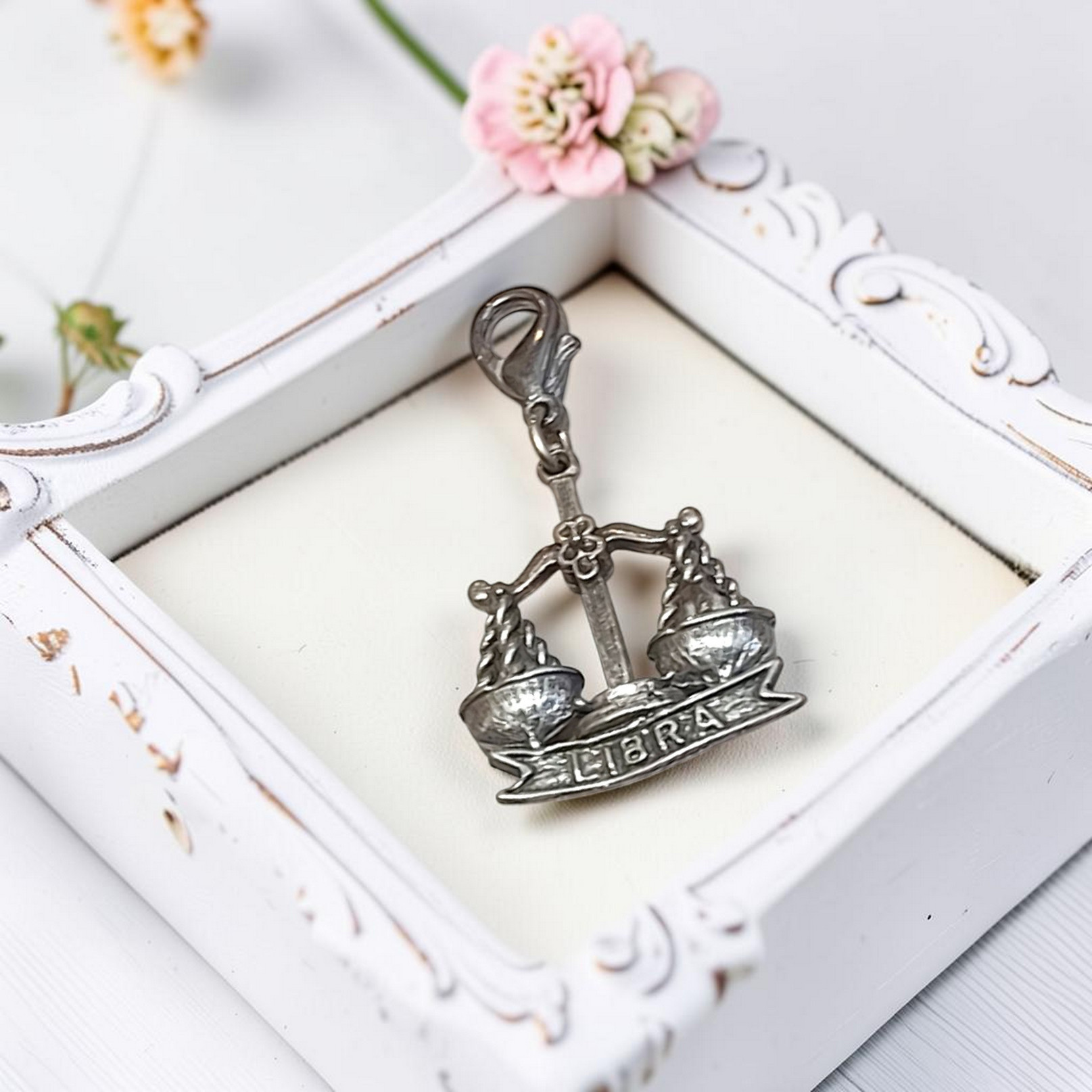 Vintage Pewter Libra Sign Zodiac Charm 1 7/8"