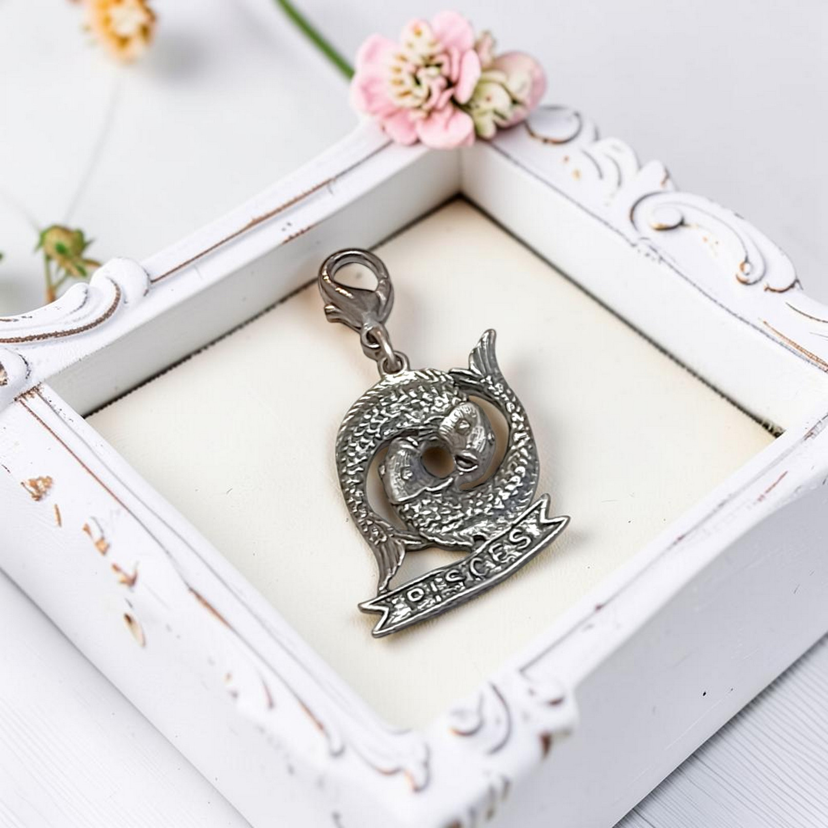 Vintage Pewter Pisces Sign Zodiac Charm 2" The Fish