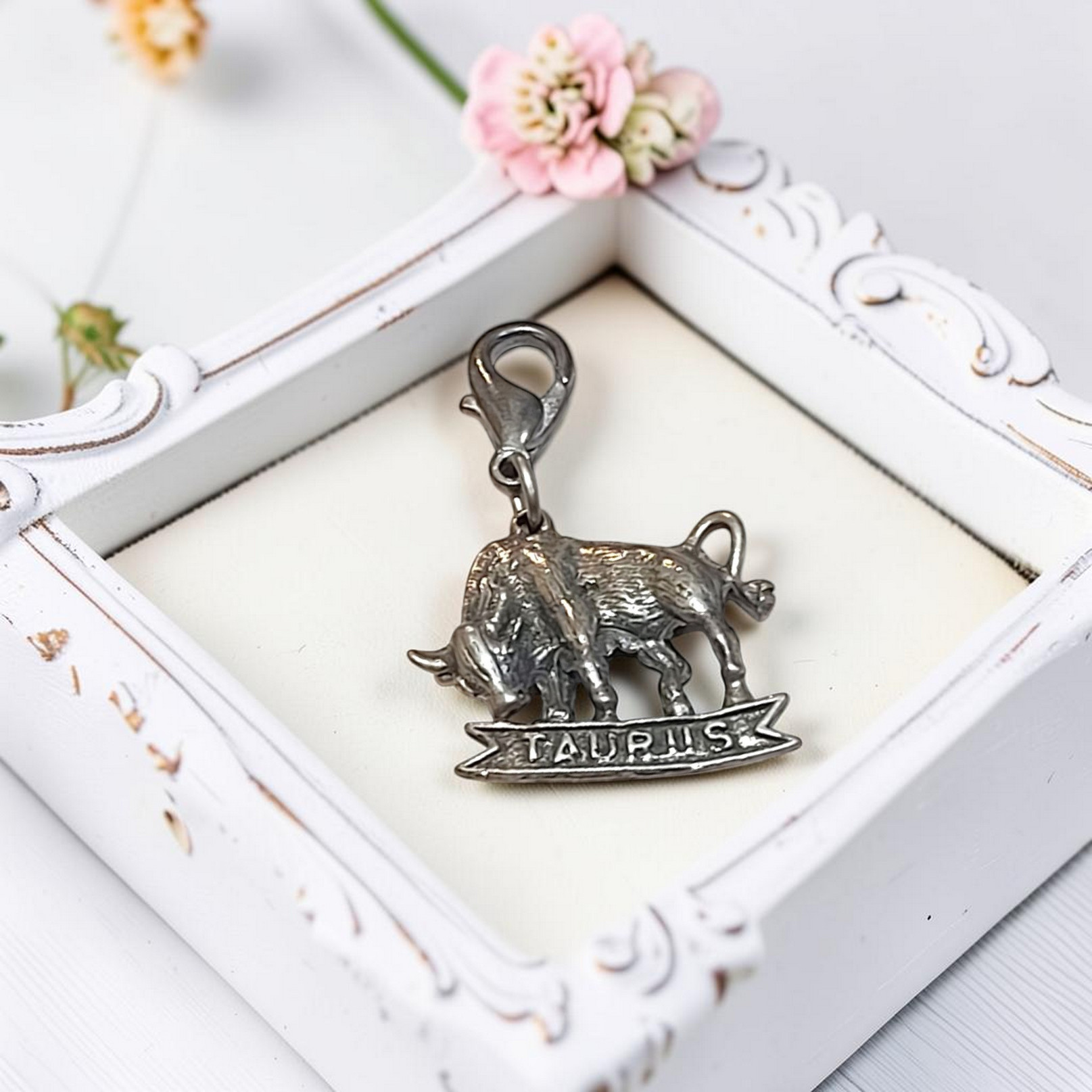 Vintage Pewter Taurus the Bull Zodiac Charm 1 1/2"