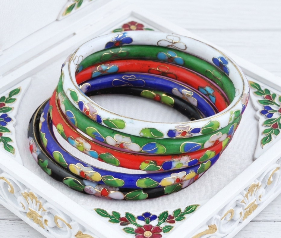 Cloisonne Set of 5 Bangle Bracelets New In Box