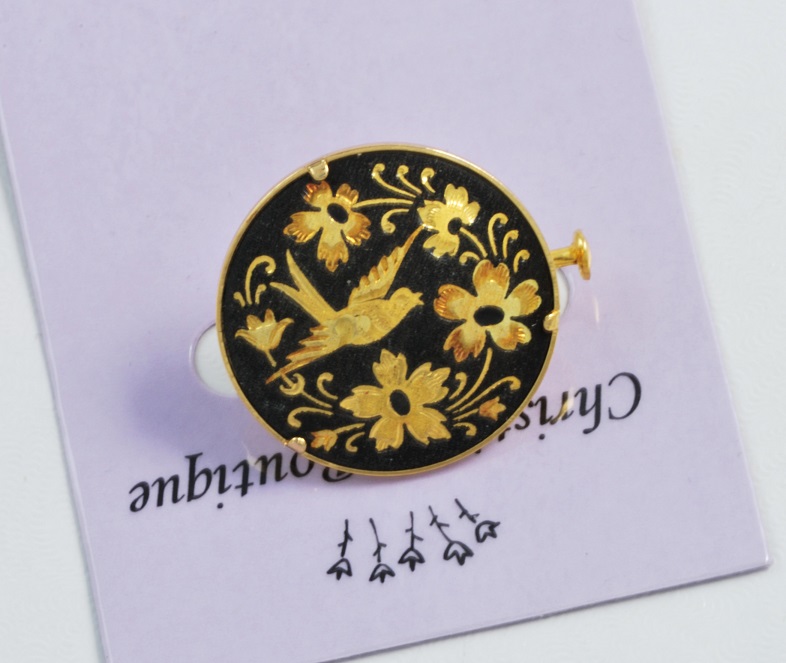 Damascene Bird of Paradise Pin Made in Spain