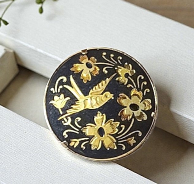 Damascene Bird of Paradise Pin Made in Spain