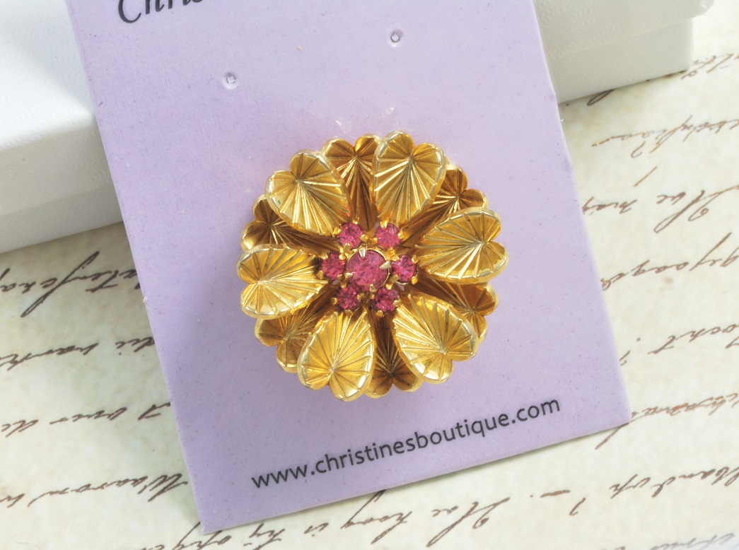 Pink Rhinestone Scatter Pin Set in Goldtone
