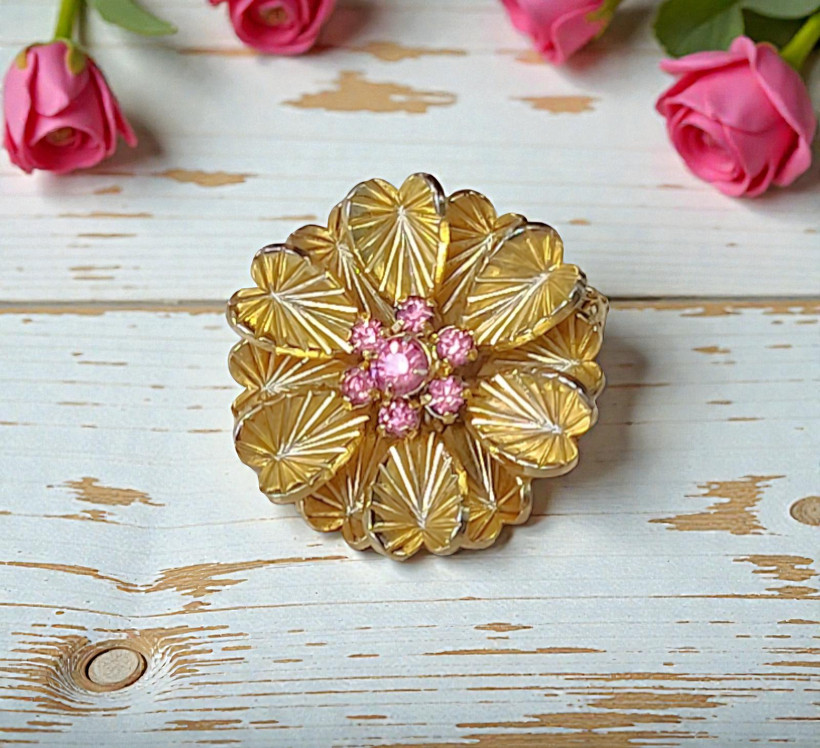 Pink Rhinestone Scatter Pin Set in Goldtone