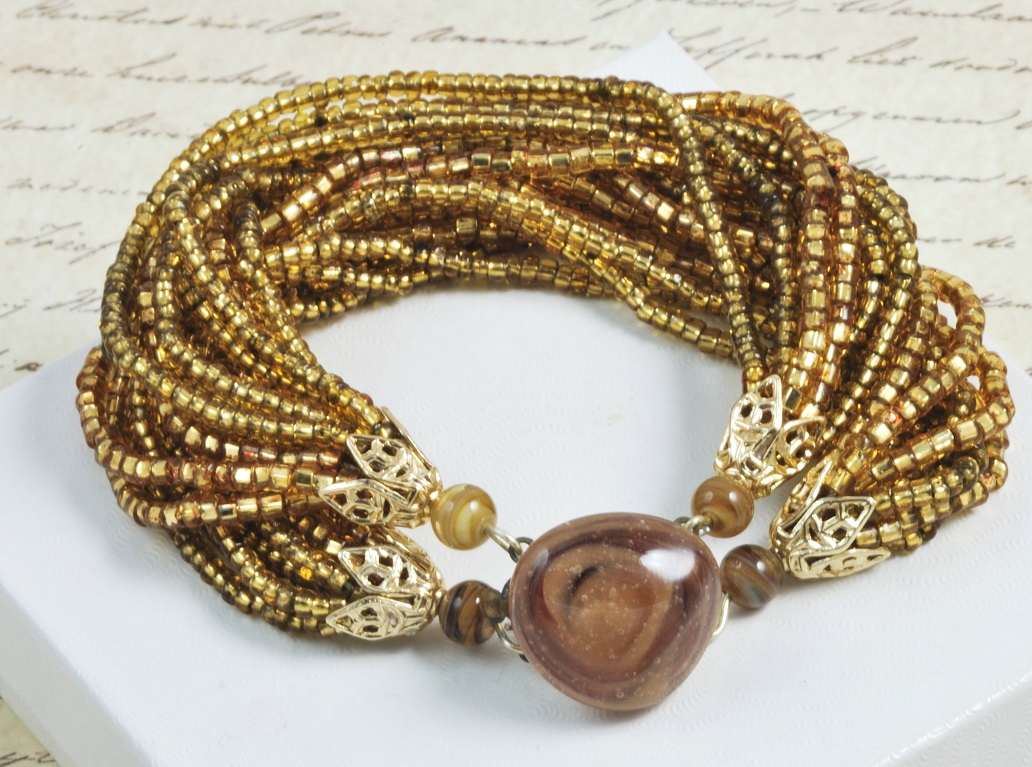 Glass Multi Strand Vintage Beads Bracelet Signed Japan 8 1/2"