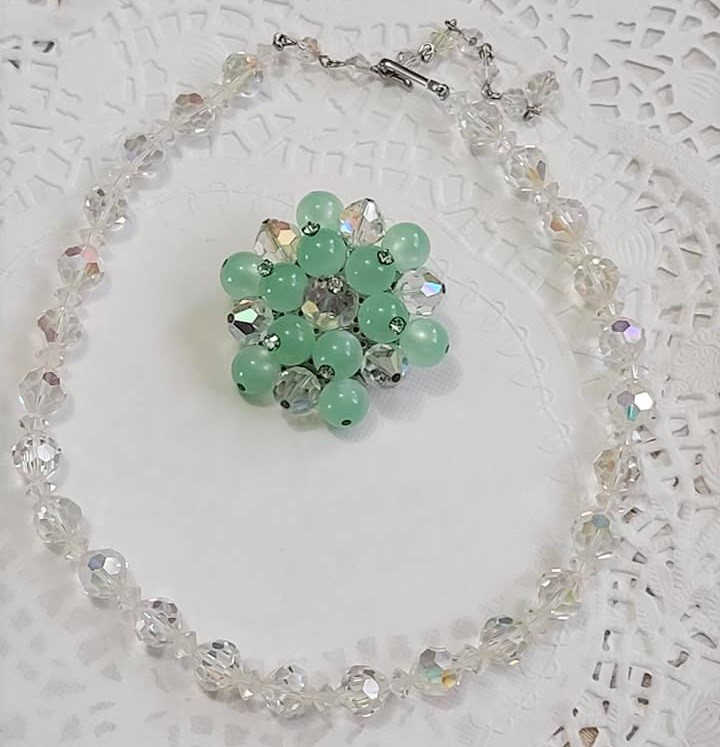 Aurora Crystals Choker Necklace and Moonglow Crystal Pin