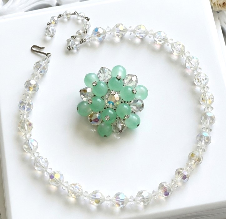 Aurora Crystals Choker Necklace and Moonglow Crystal Pin