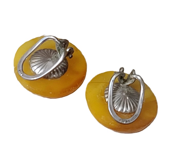Butterscotch Amber & 925 Sterling Silver Clip Backs Earrings