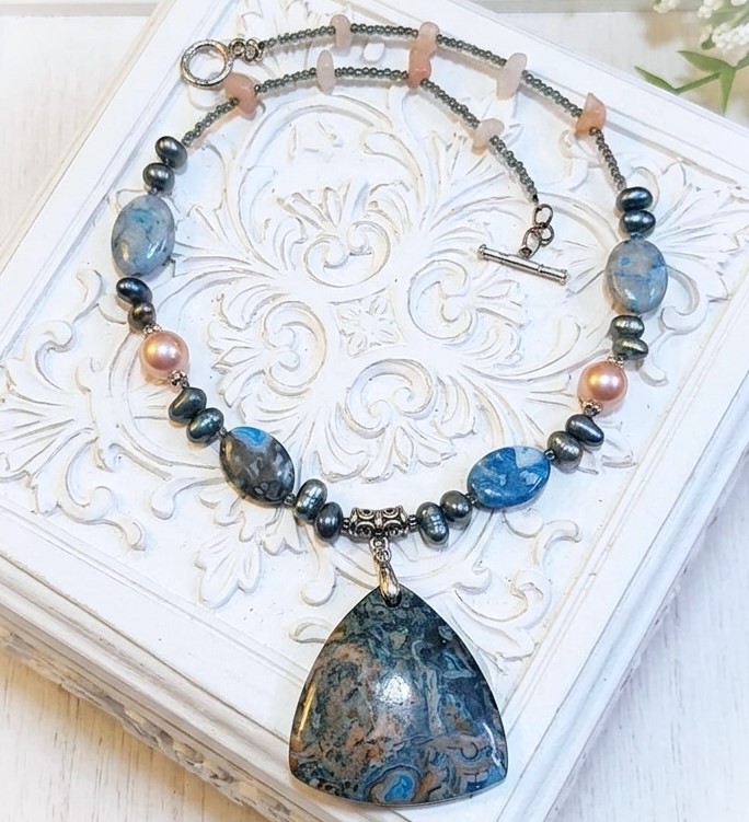 Crazy Lace Jasper Gemstone & Freshwater Pearl Necklace