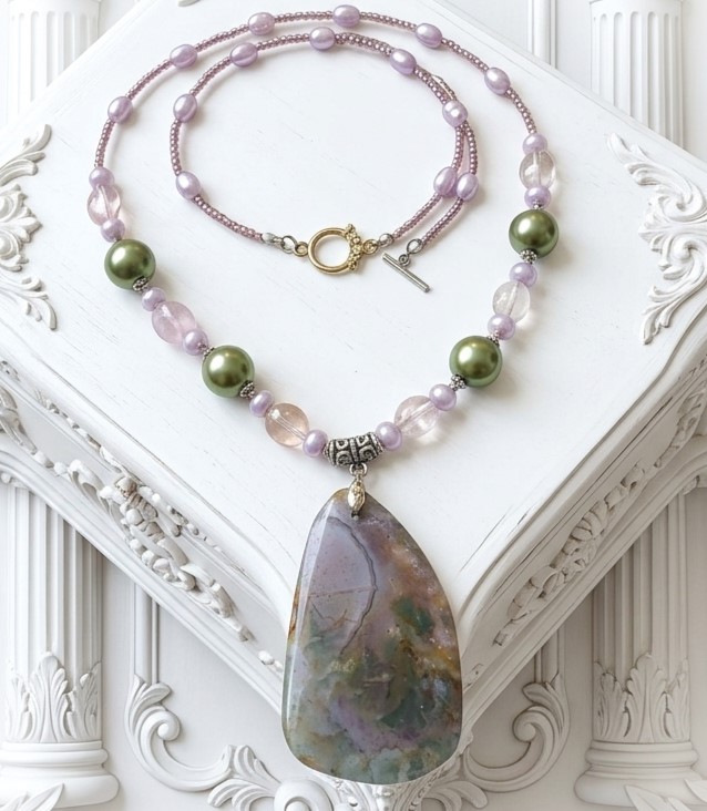 Lavander Agate Gemstone & Freshwater Pearl Necklace