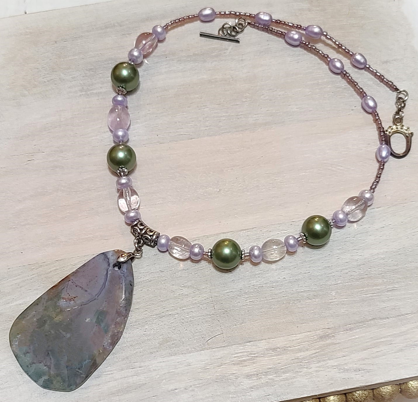Lavender Agate Gemstone & Freshwater Pearl Necklace