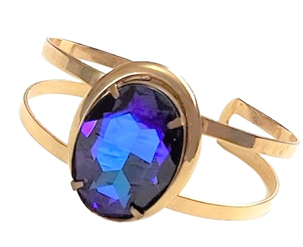 Vintage Blue Purple Glass Rhinestone Cuff Bracelet - Click Image to Close