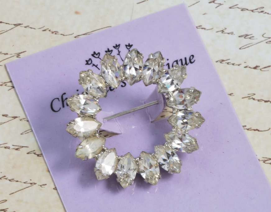 Circle Pin with Marquis Shape Clear Rhinestones