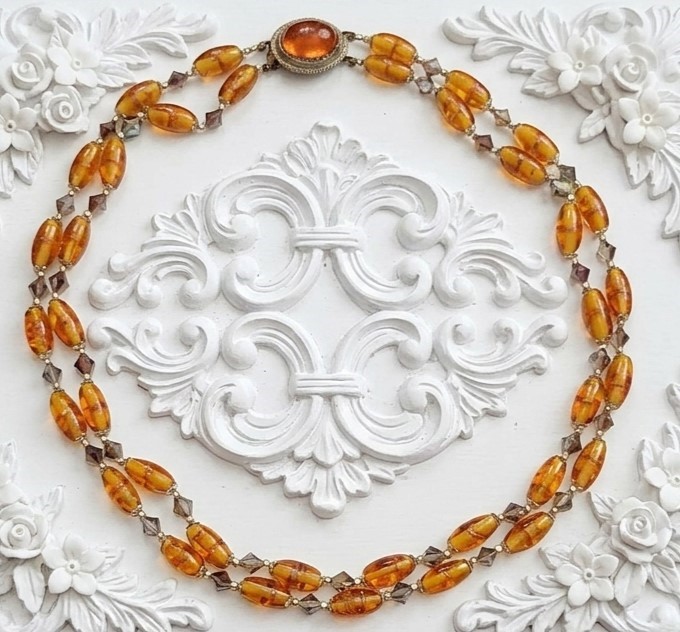 Italian Murano Glass & Aurora Crystals Two Strand Necklace
