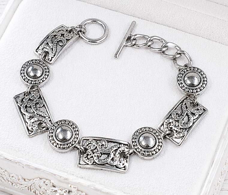 Sterling Silver Scroll Link Vintage Bracelet