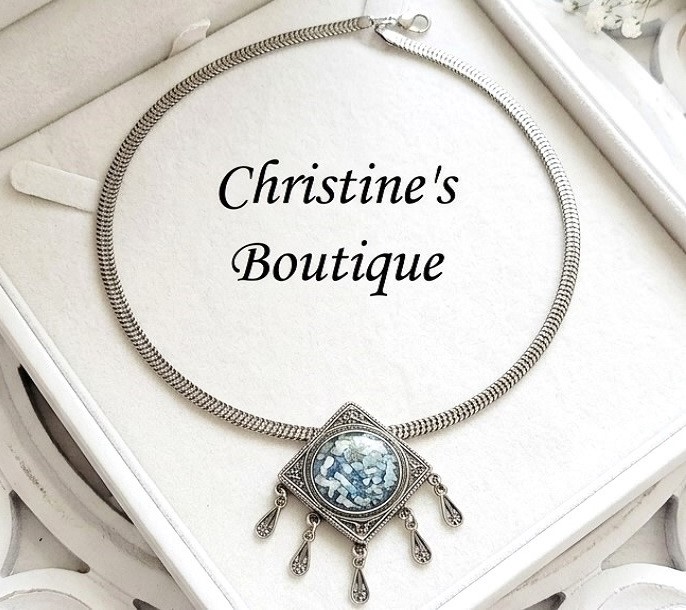 Roman glass pendant necklace, filigree slide pendant on chain, set in 925 sterling silver - Click Image to Close