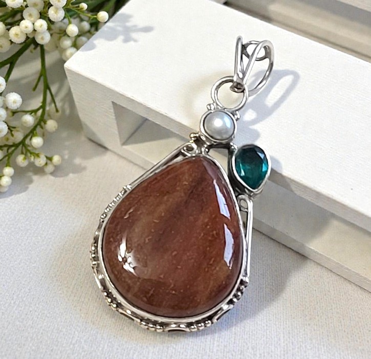 Bloodstone & Cultured Pearl Sterling Silver Pendant