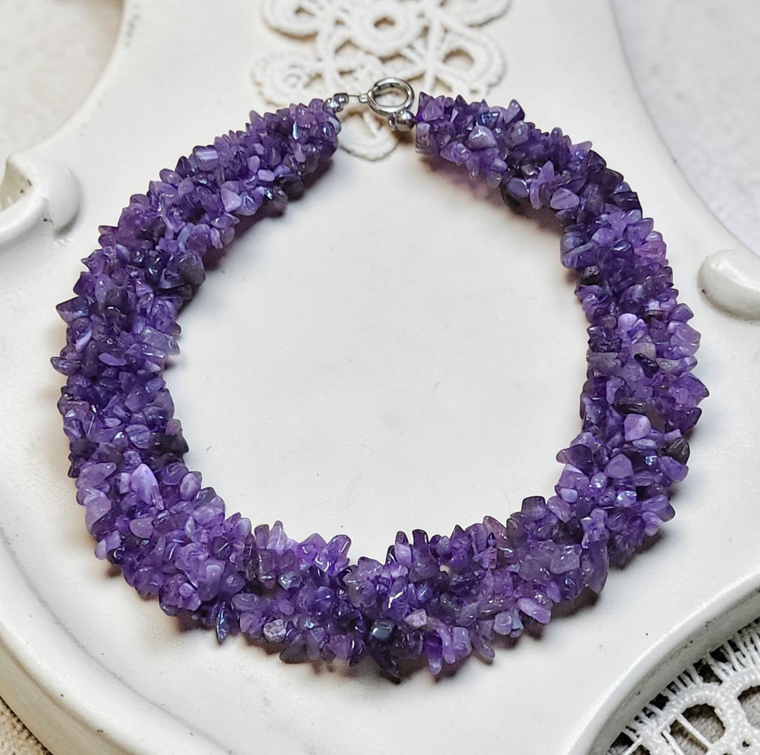 Amethyst Gemstone Interwoven Cleopatra Necklace 19"