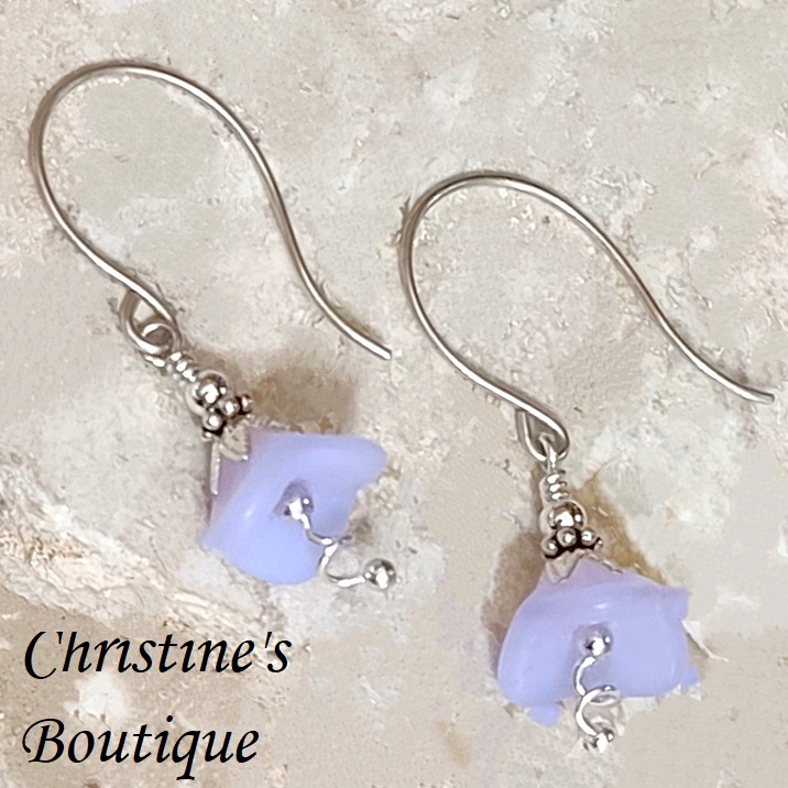 Sterling Silver Liliac Bell Lilly Flower dangle earrings - Click Image to Close