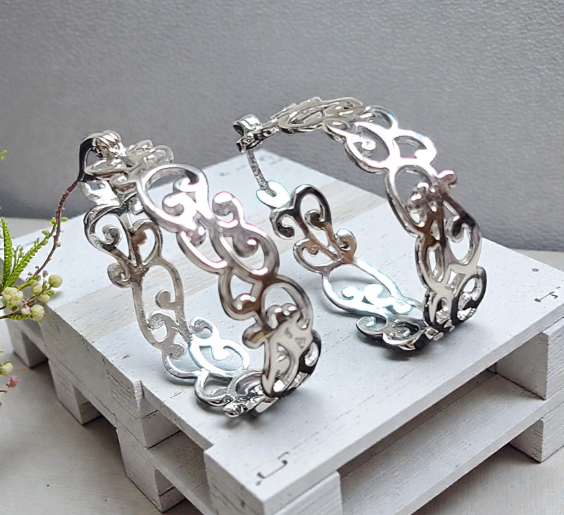 Lace Oval Hoop Earrings 925 Sterling Silver