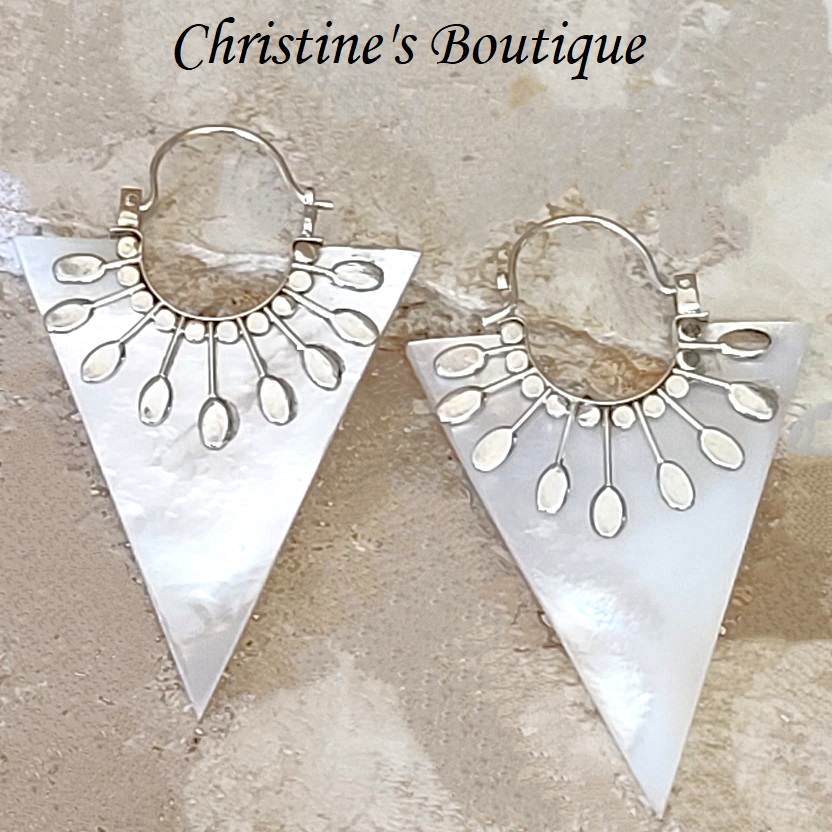 Mop Shell & 925 Sterling Silver Earrings - Click Image to Close