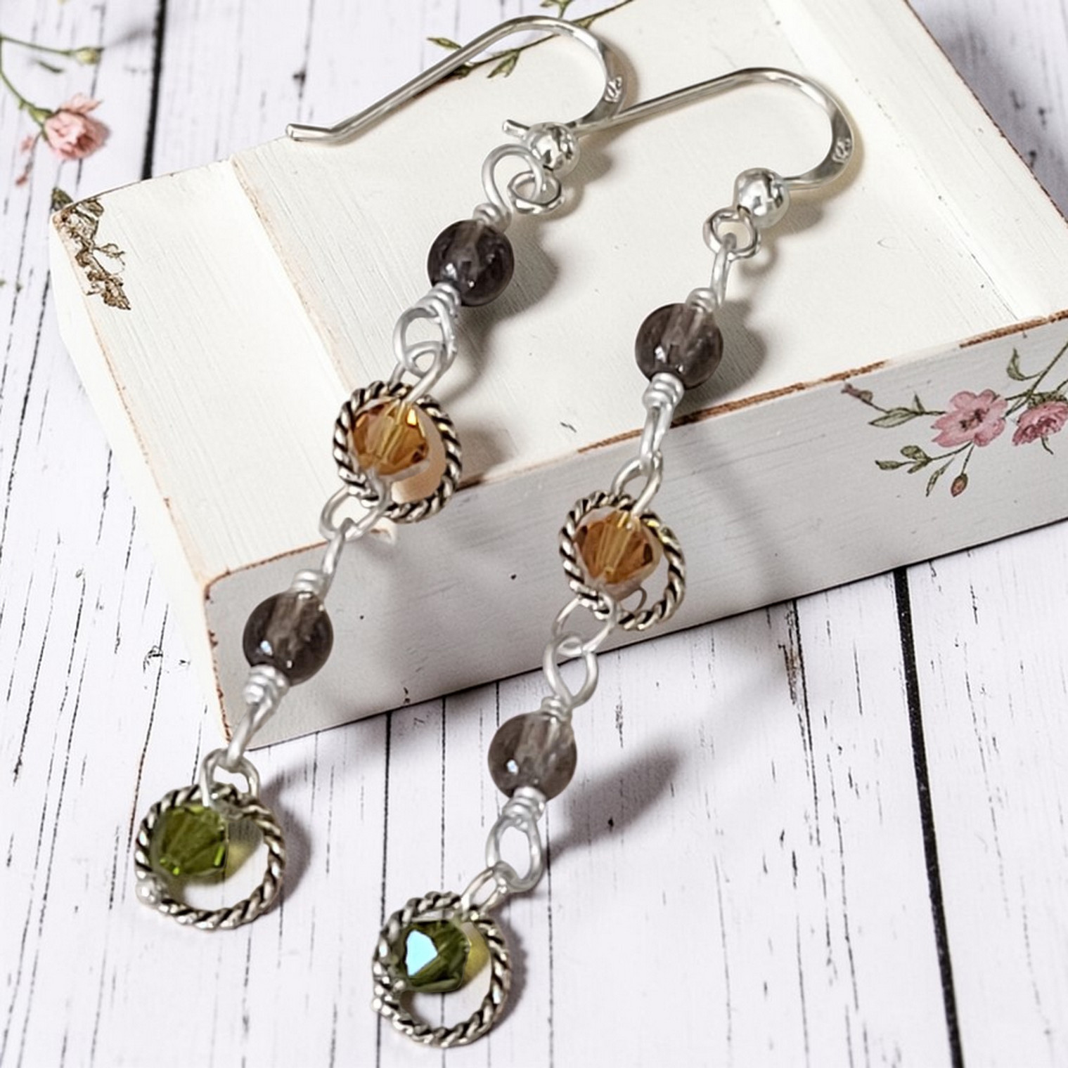 Sterling Silver and Multi Color Crystal Earrings