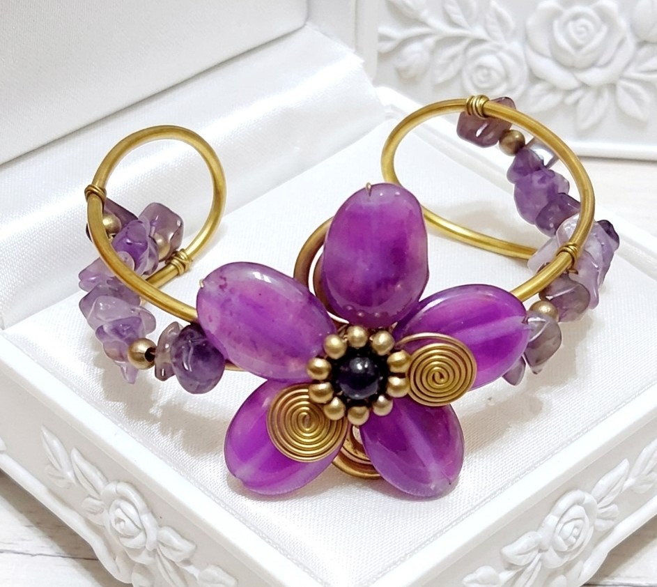 Wire Wrapped Amethyst Cuff Bracelet