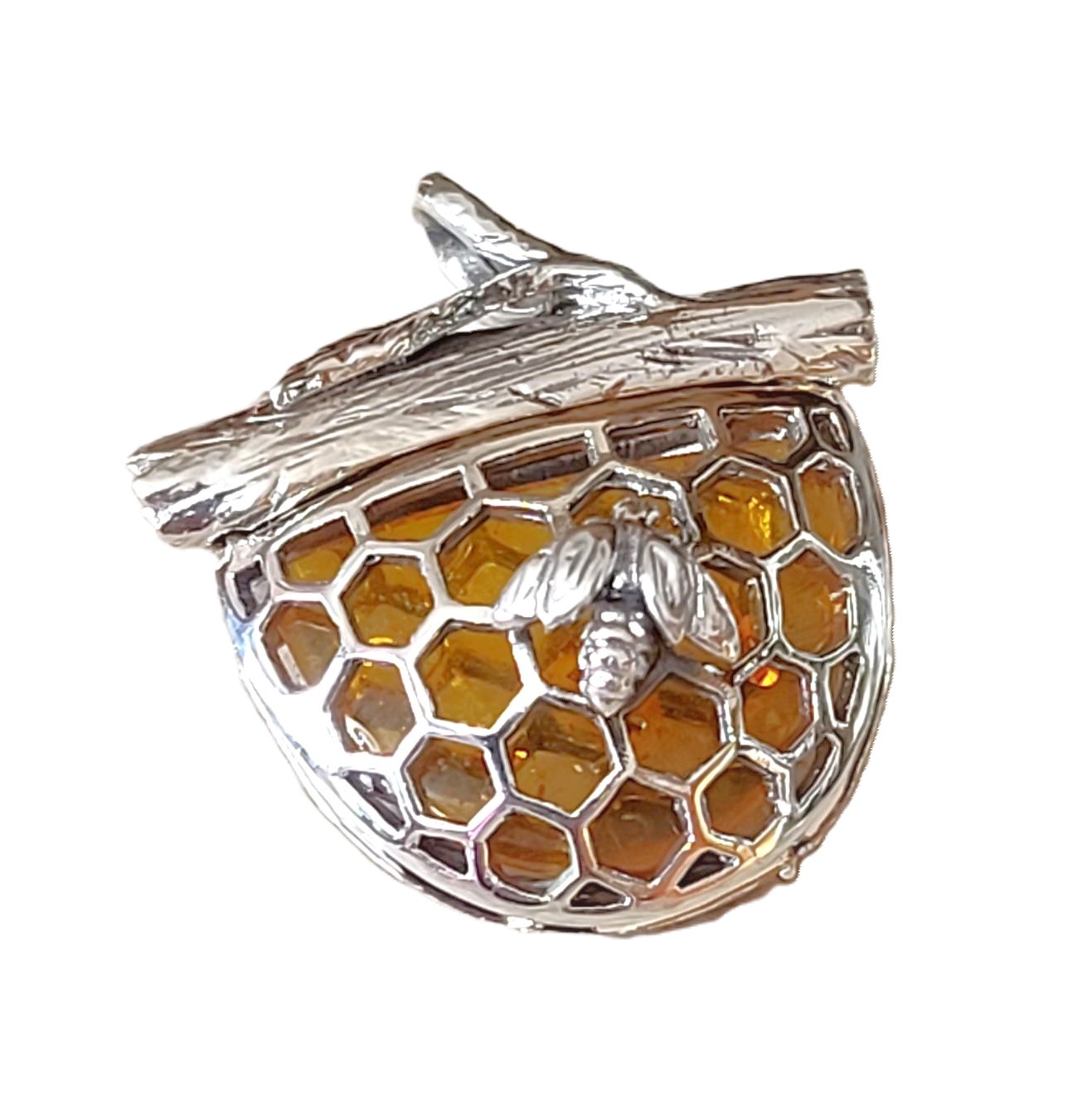 Baltic Amber Gemstone & Sterling Silver Bee Keeper Pendant - Click Image to Close