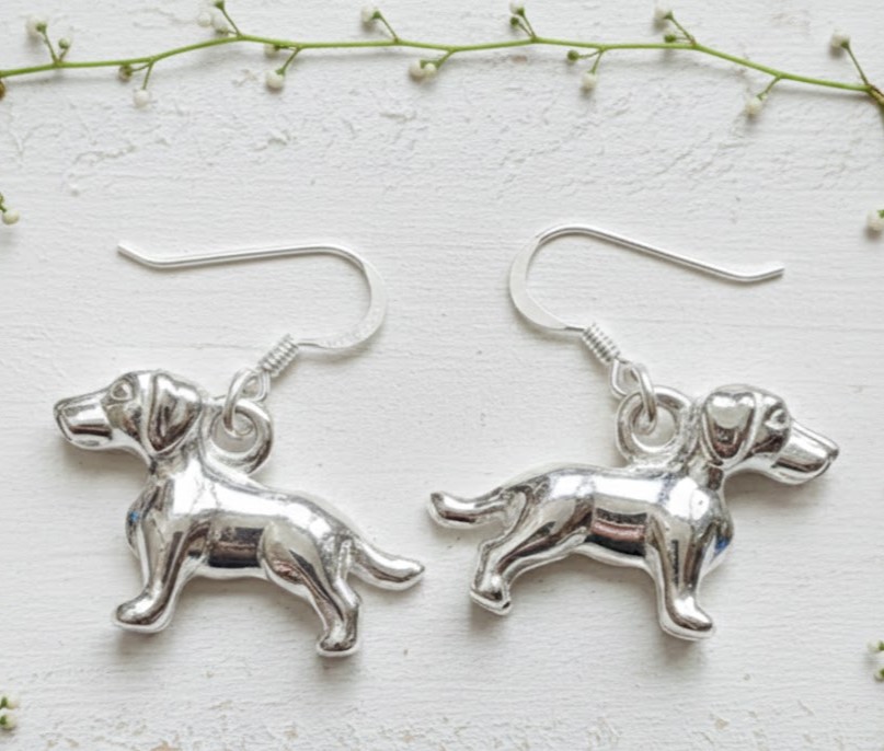 925 Sterling Silver Puffed Hound Dog Earrings