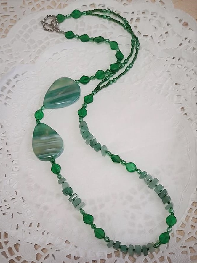 Green Agate Gemstones, Crystal & Glass Necklace