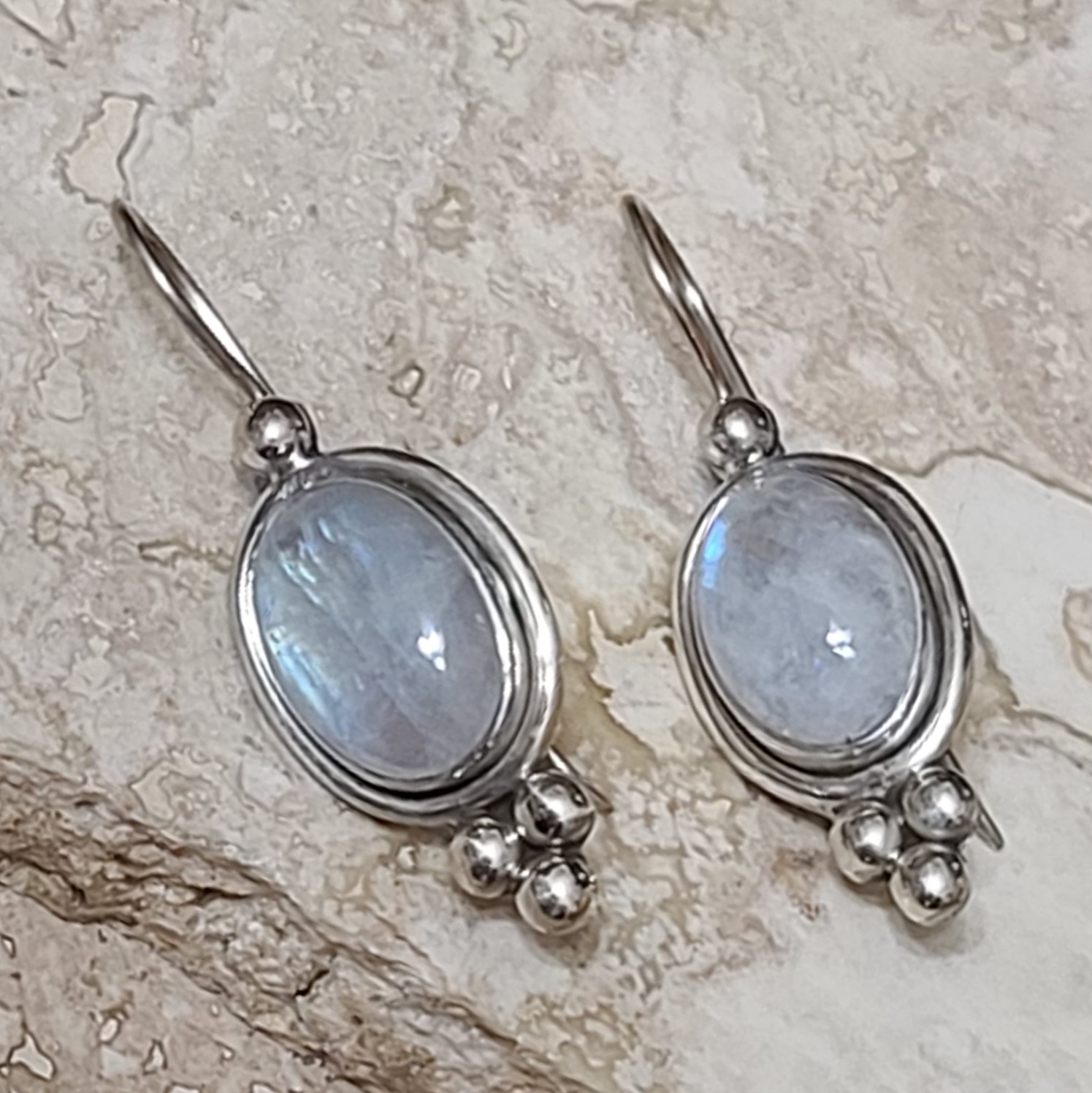 Moonstone & 925 Sterling Silver Oval Drop Earrings