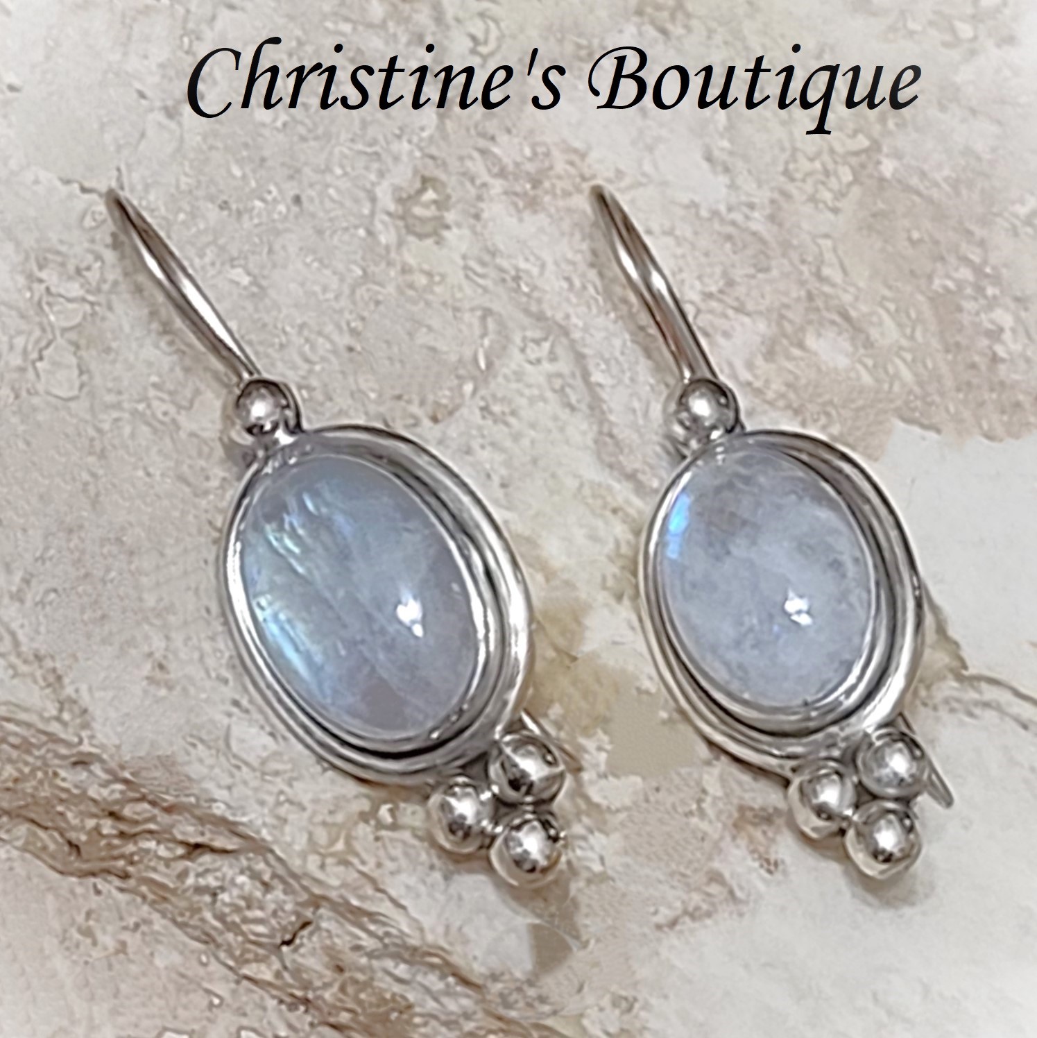Moonstone earrings, with 925 sterling silver setting - Click Image to Close